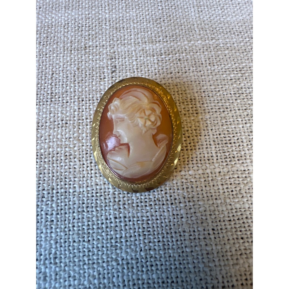 Vintage Signed Van Dell 1/20 12K GF Carved Shell Cameo Brooch Pendant Pin